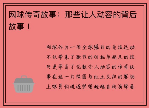 网球传奇故事：那些让人动容的背后故事 !